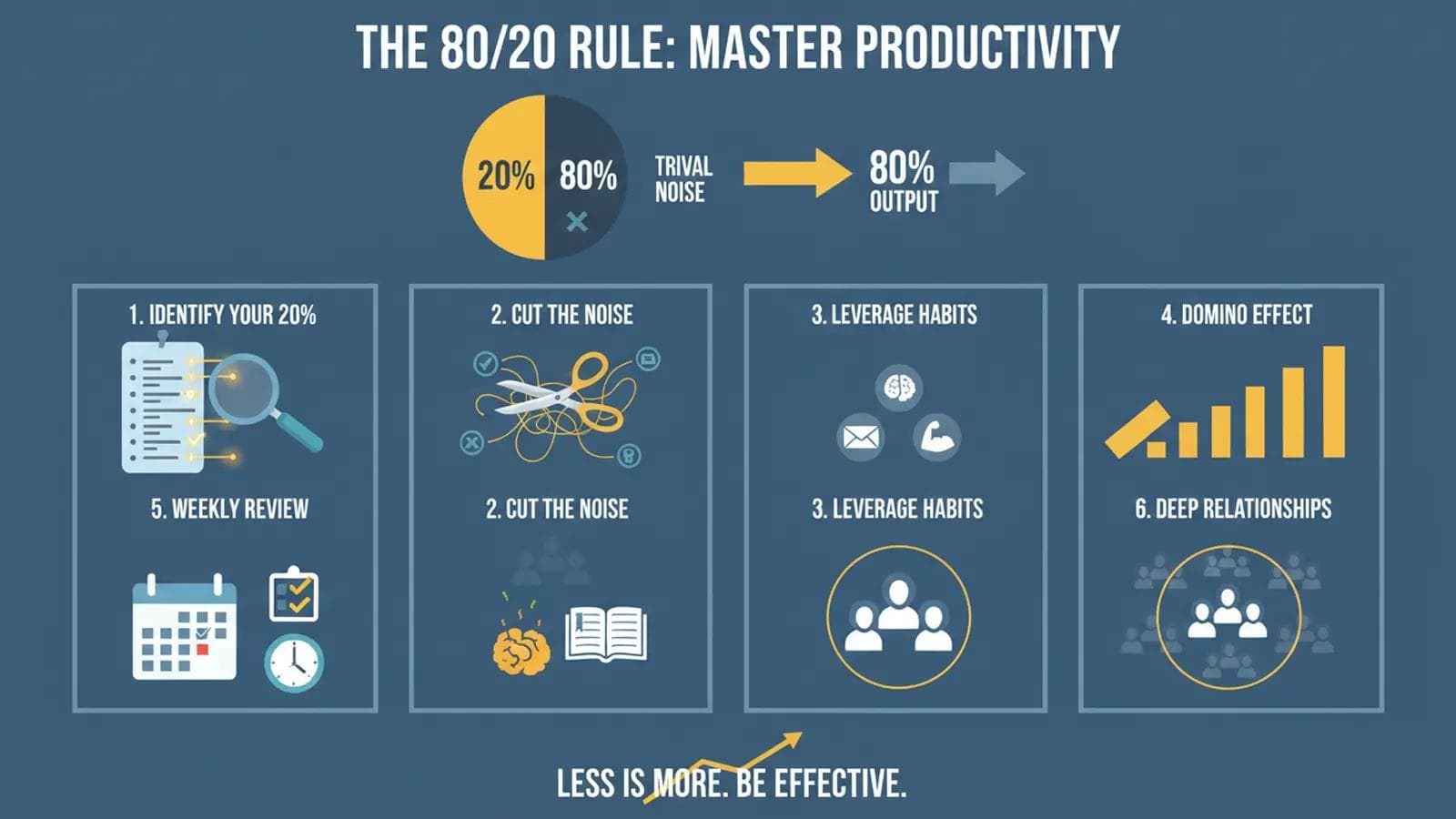 The 80/20 Rule: How to Master the Pareto Principle for Focus Visual explanation of the Pareto Principle, showing how to identify and focus on the most effective 20% of tasks.