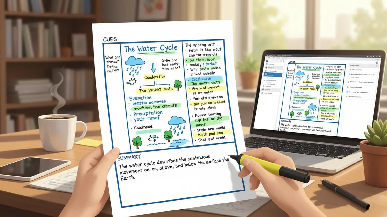 Cornell Note Taking Method: The Ultimate Guide (2026) A person using the Cornell Note-Taking System with handwritten and digital notes for organized, effective studying.