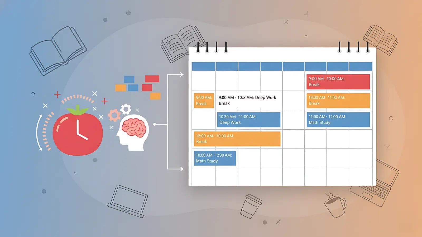 Pomodoro vs Time Blocking: I Studied Both for 2 Weeks — One Won Easily Digital art depicting a calendar with time blocks and a clock, symbolizing effective student study methods.