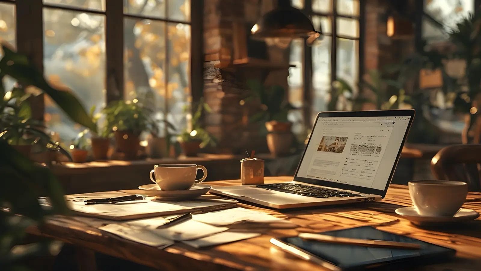 The 'First 10 Customers' Blueprint: A Motivational Guide for New Entrepreneurs Entrepreneur working on a laptop with customer sketches in a cozy coffee shop, focusing on getting first 10 customers.